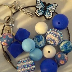 DIY craft kit - Silicone Beaded Wristlet Keychain. Colorectal Cancer Awareness